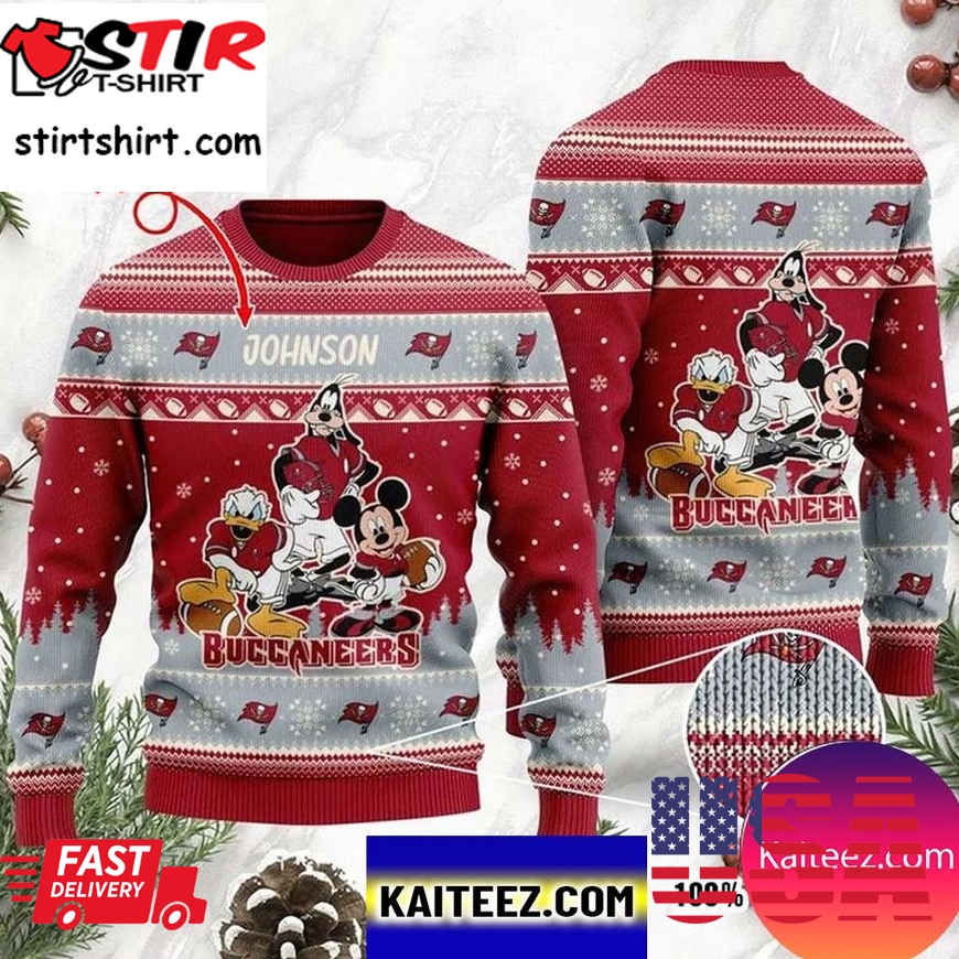 Tampa Bay Buccaneers Disney Donald Duck Mickey Mouse Goofy Personalized Christmas Ugly Sweater