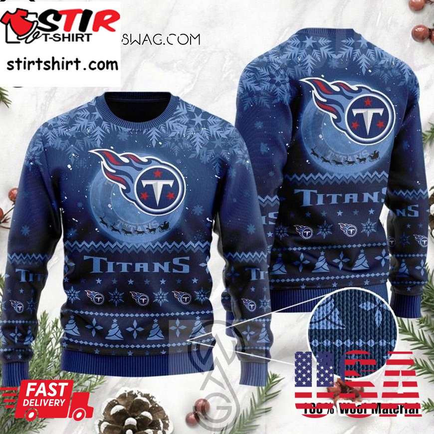 Tennessee Titans Santa Claus In The Moon Holiday Party Ugly Christmas Sweater