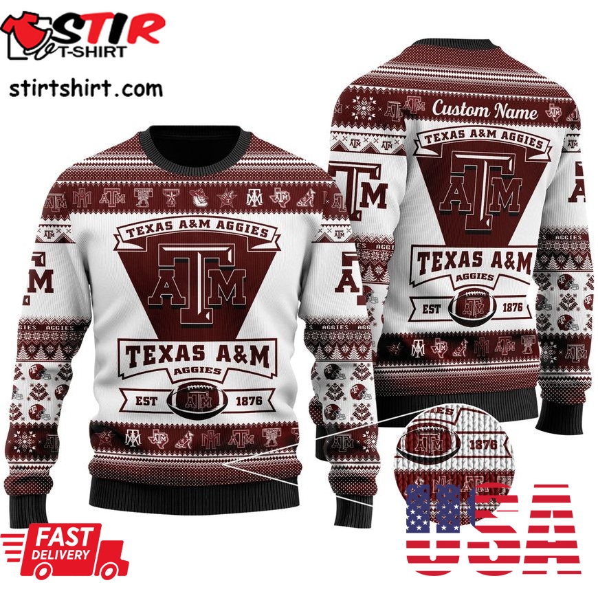 Texas A_M Aggies Football Team Logo Custom Name Personalized Ugly Christmas Sweater, Ugly Sweater, Christmas Sweaters, Hoodie, Sweatshirt, Sweater