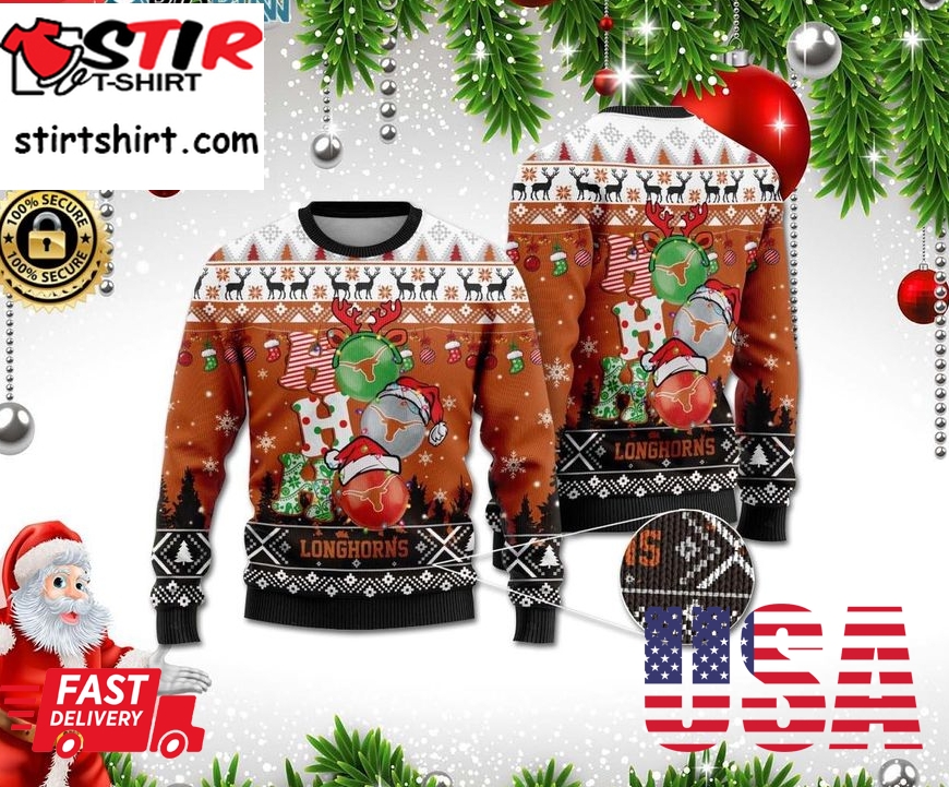 Texas Longhorns Ho Ho Ho 3D Print Christmas Wool Sweater