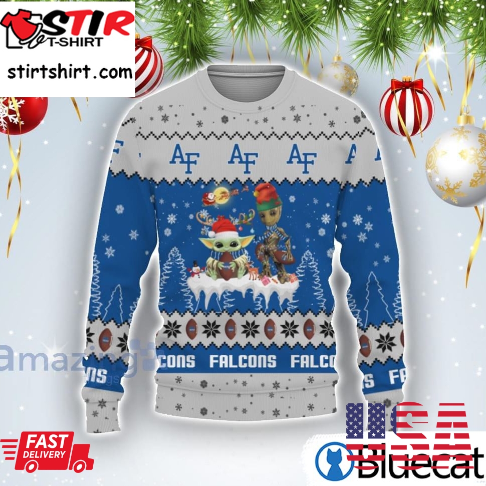 Tis The Season Christmas 2022 Baby Yoda Groot Cute Gift Air Force Falcons Ugly Christmas Sweater