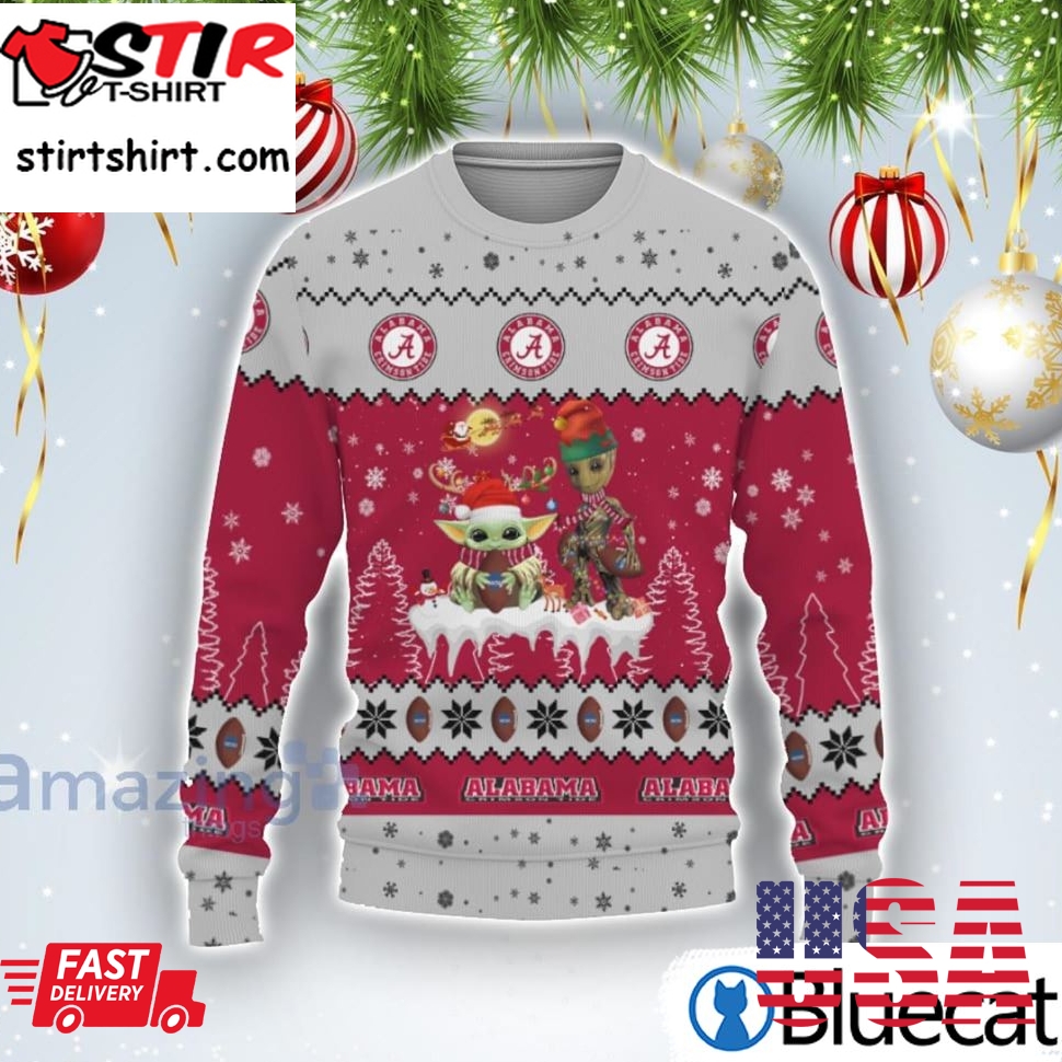 Tis The Season Christmas 2022 Baby Yoda Groot Cute Gift Alabama Crimson Tide Ugly Christmas Sweater
