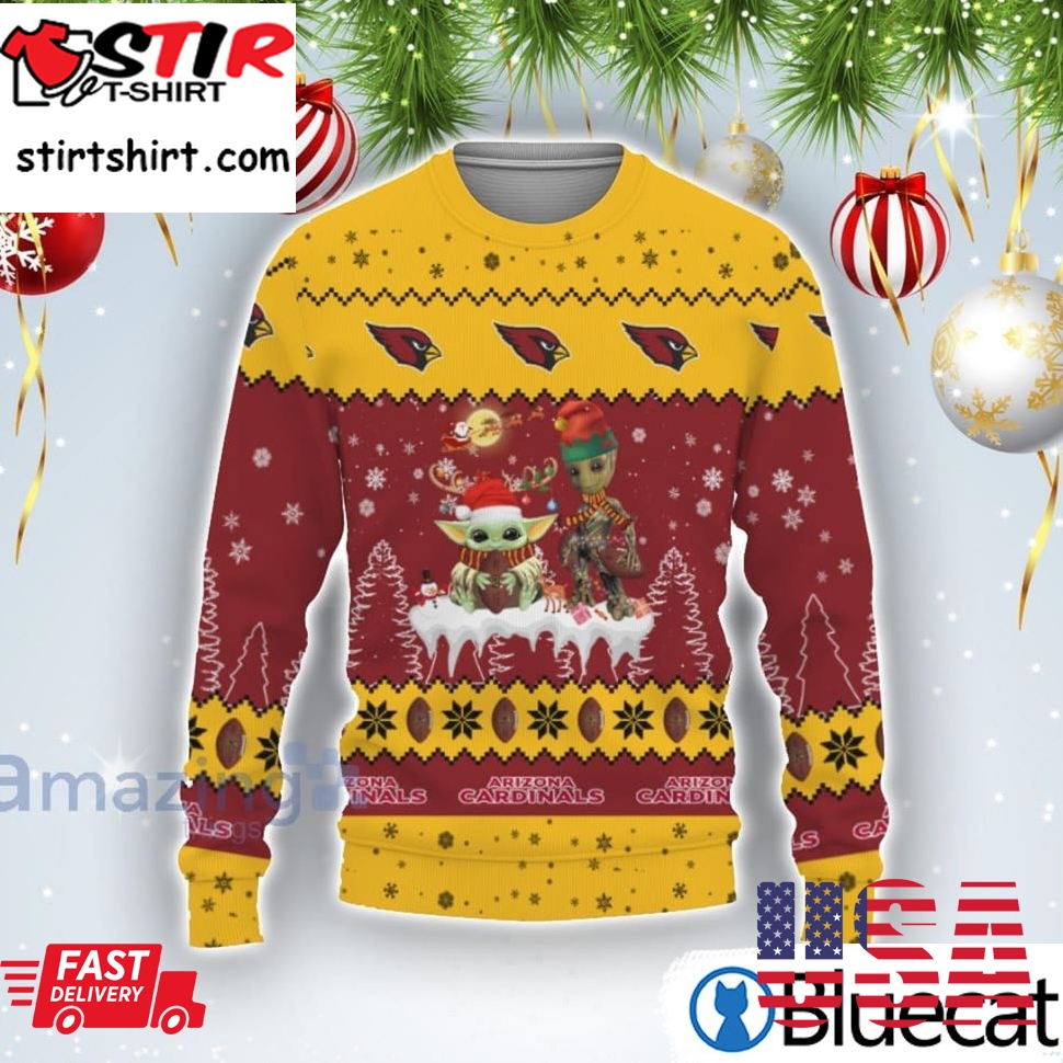 Tis The Season Christmas 2022 Baby Yoda Groot Cute Gift Arizona Cardinals Ugly Christmas Sweater