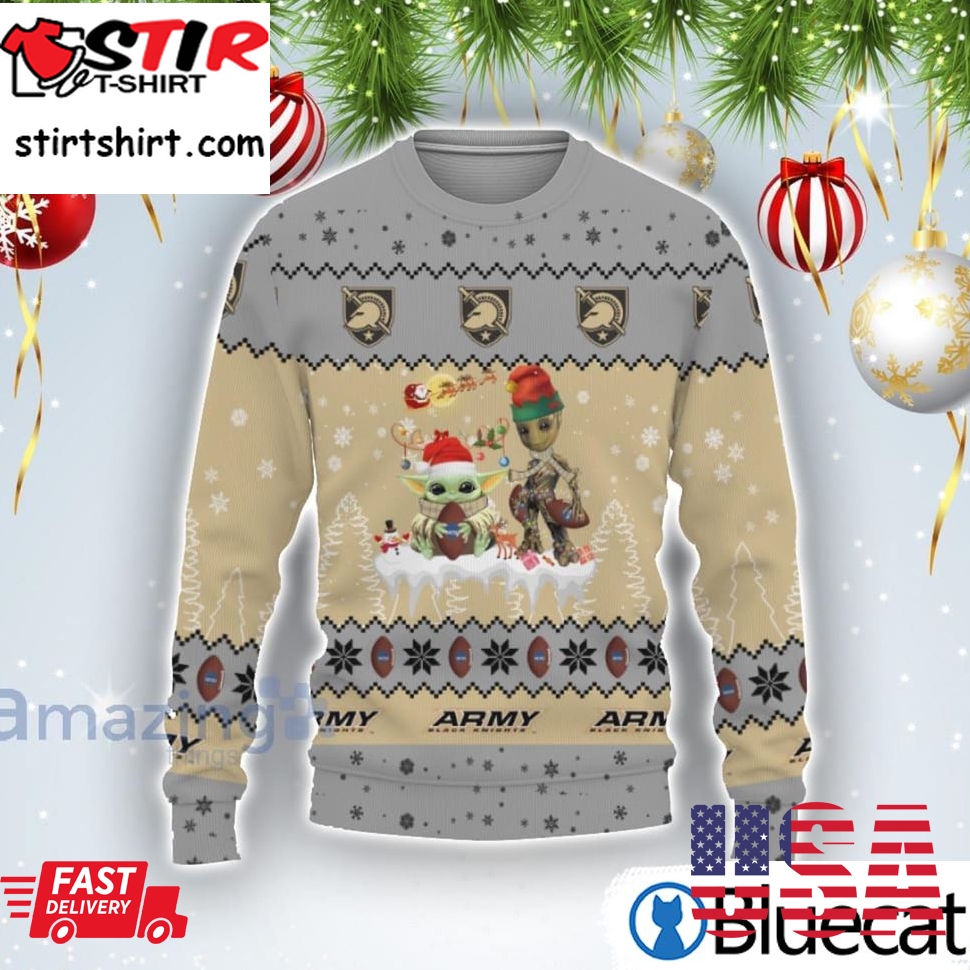 Tis The Season Christmas 2022 Baby Yoda Groot Cute Gift Army Black Knights Ugly Christmas Sweater