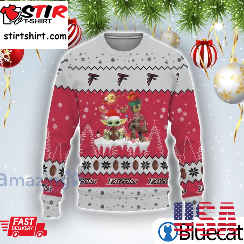 Tis The Season Christmas 2022 Baby Yoda Groot Cute Gift Atlanta Falcons Ugly Christmas Sweater