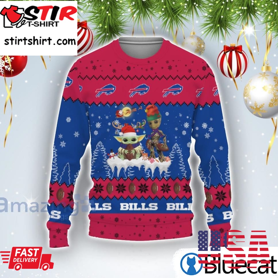 Tis The Season Christmas 2022 Baby Yoda Groot Cute Gift Buffalo Bills Ugly Christmas Sweater