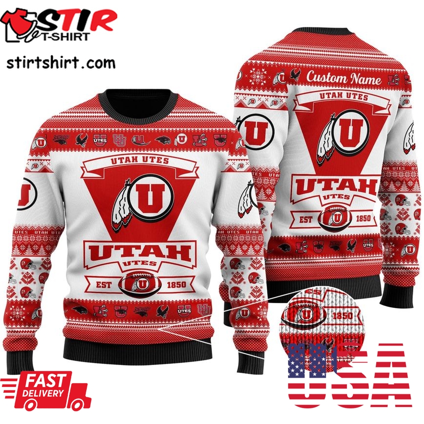 Utah Utes Football Team Logo Custom Name Personalized Ugly Christmas Sweater, Ugly Sweater, Christmas Sweaters, Hoodie, Sweatshirt, Sweater