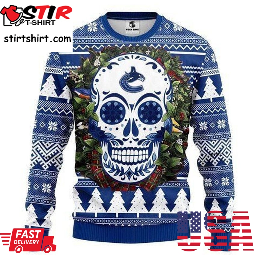 Vancouver Canucks Skull Flower Ugly Christmas Sweater All Over Print