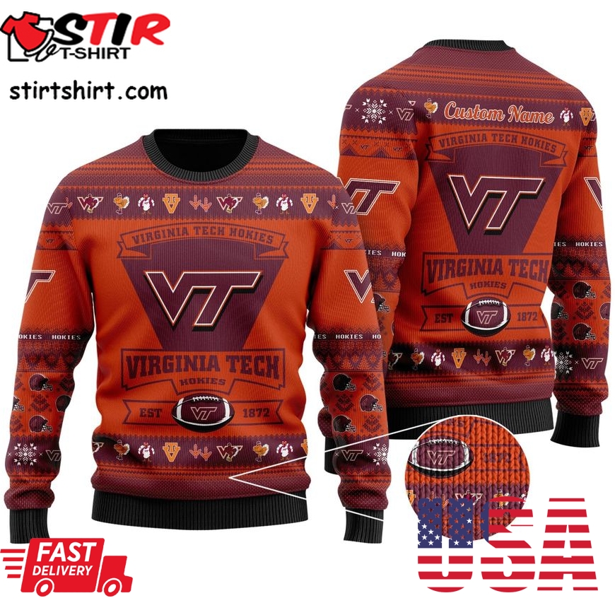 Virginia Tech Hokies Football Team Logo Personalized Ugly Christmas Sweater, Ugly Sweater, Christmas Sweaters, Hoodie, Sweatshirt, Sweater