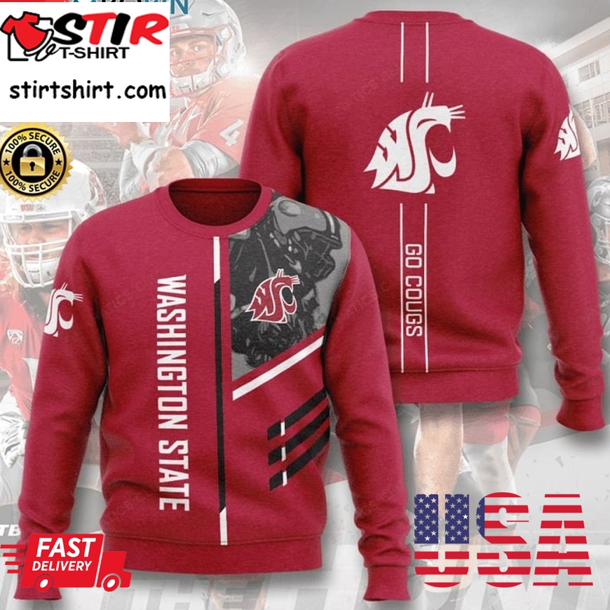 Washington State Cougars Football Go Cougs Full Printed Sweater