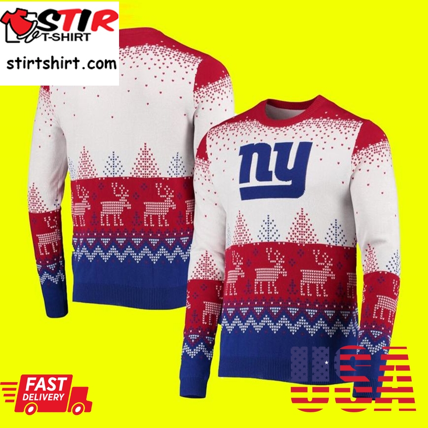 White New York Giants Ugly Christmas Sweater Big Logo Knit Ugly Pullover Sweater