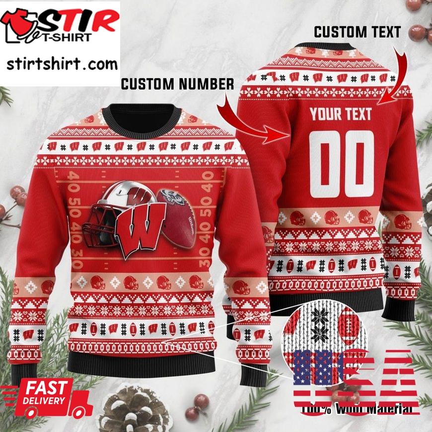 Wisconsin Badgers Custom Name _ Number Personalized Ugly Christmas Sweater, Ugly Sweater, Christmas Sweaters, Hoodie, Sweatshirt, Sweater