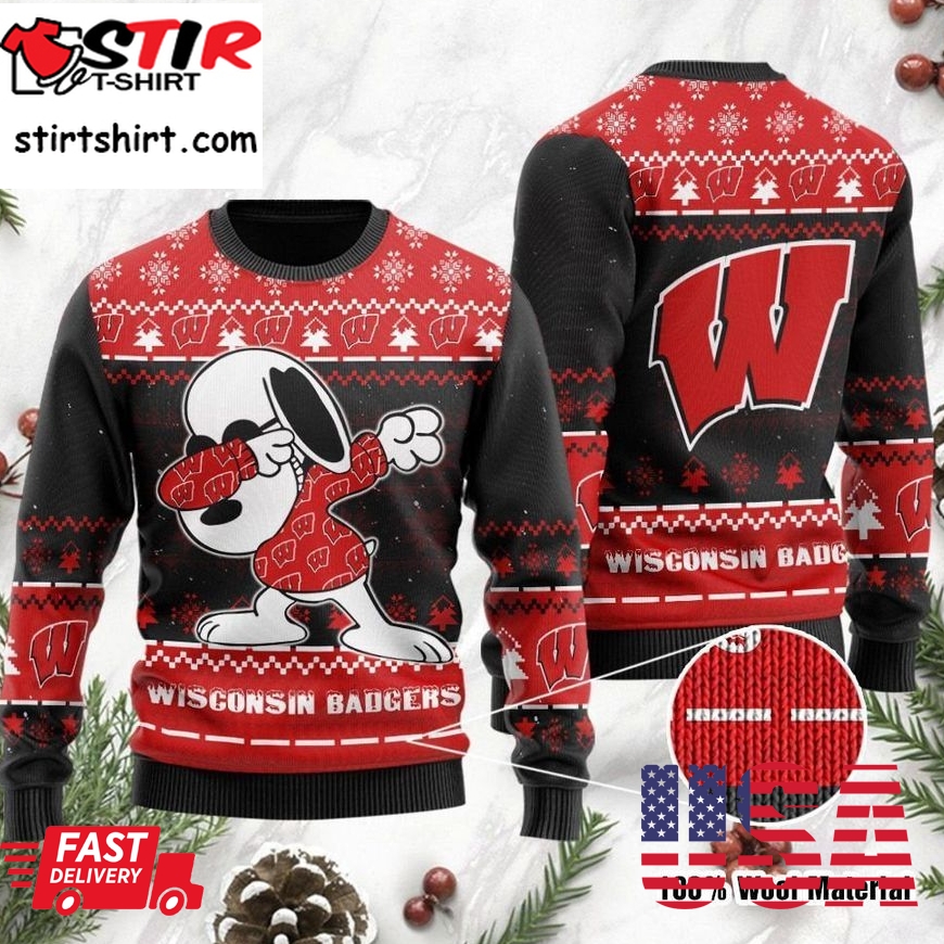 Wisconsin Badgers Snoopy Dabbing Holiday Party Ugly Christmas Sweater Ugly