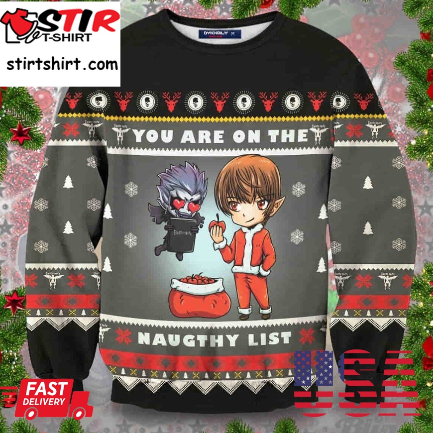 Yagami Light Naughty List Wool Knitted Sweater, Death Note All Over Print 3D Sweater
