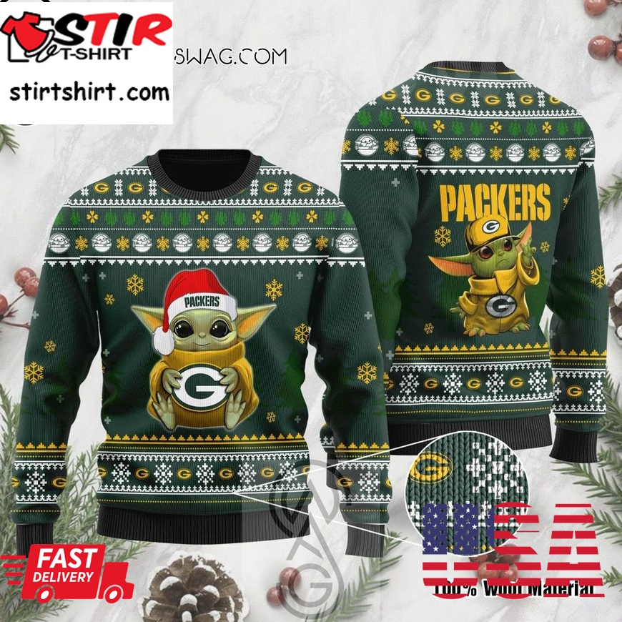 Yoda Baby Hugs Green Bay Packers Holiday Party Ugly Christmas Sweater