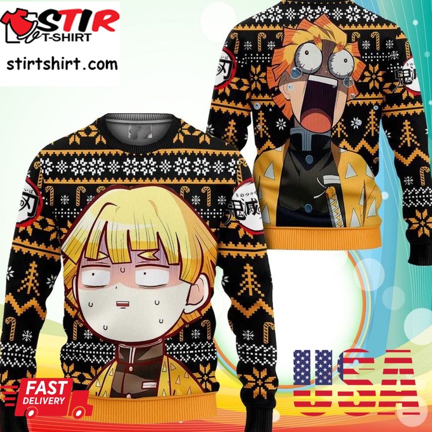 Zenitsu Ugly Christmas Sweater Anime Demon Slayer Xmas Gifts For Fan