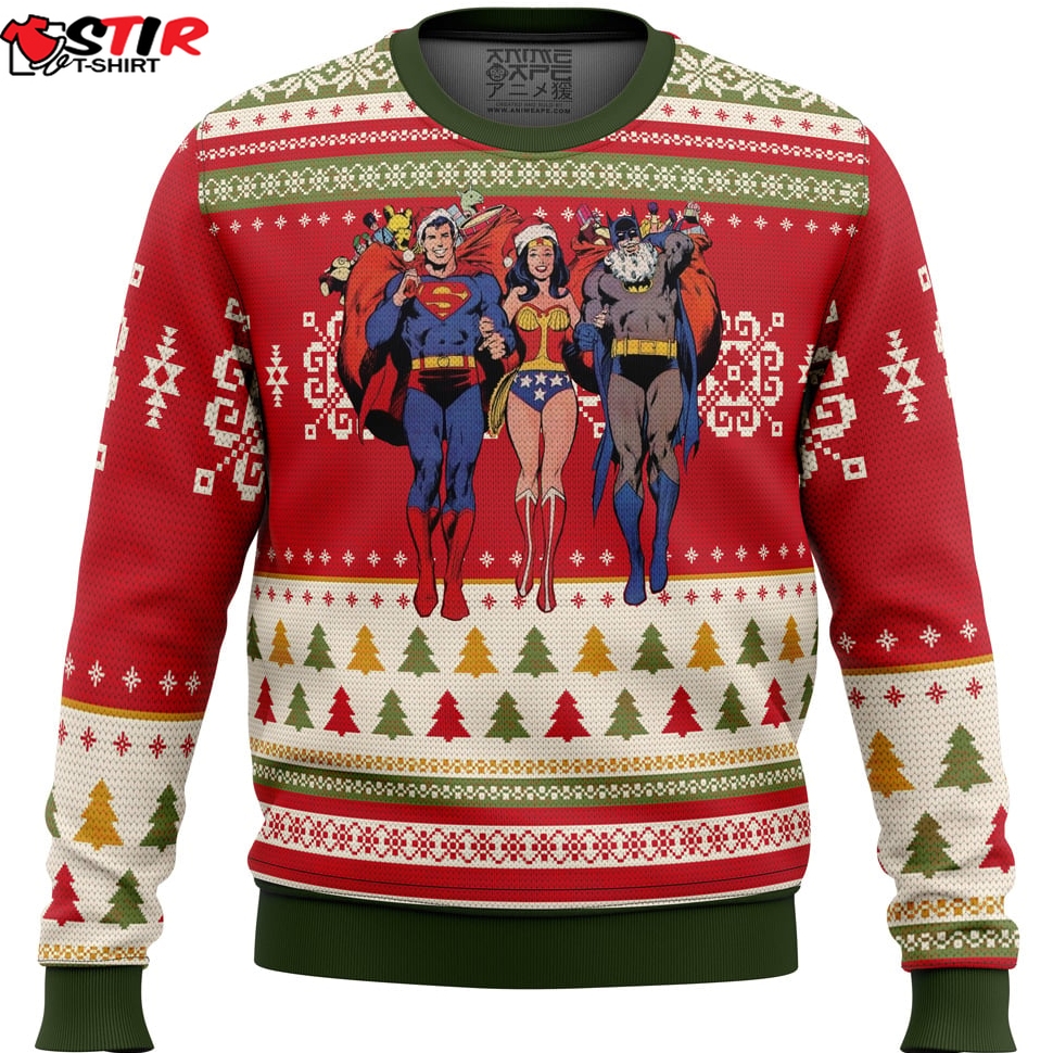 Batman Superman Wonder Woman Ugly Christmas Sweater Stirtshirt