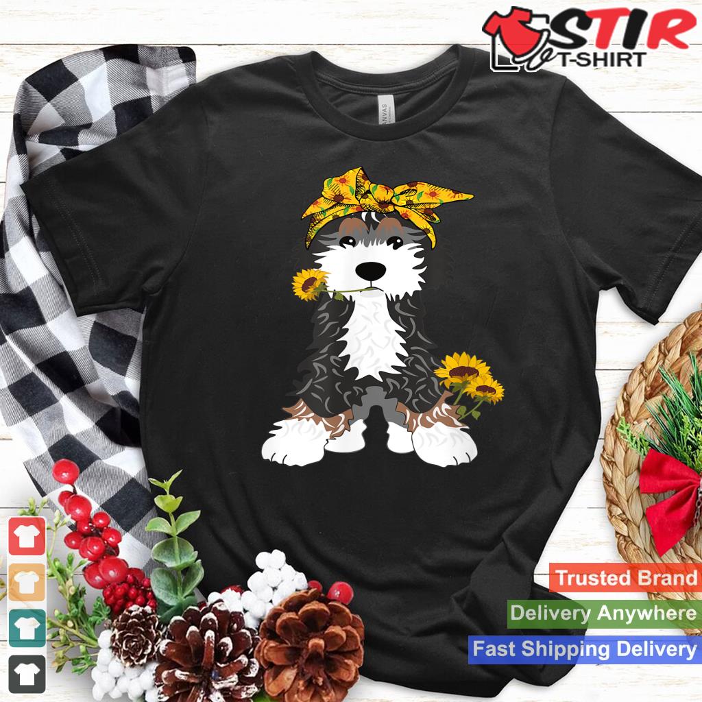 Bernedoodle Dog With Sunflowers