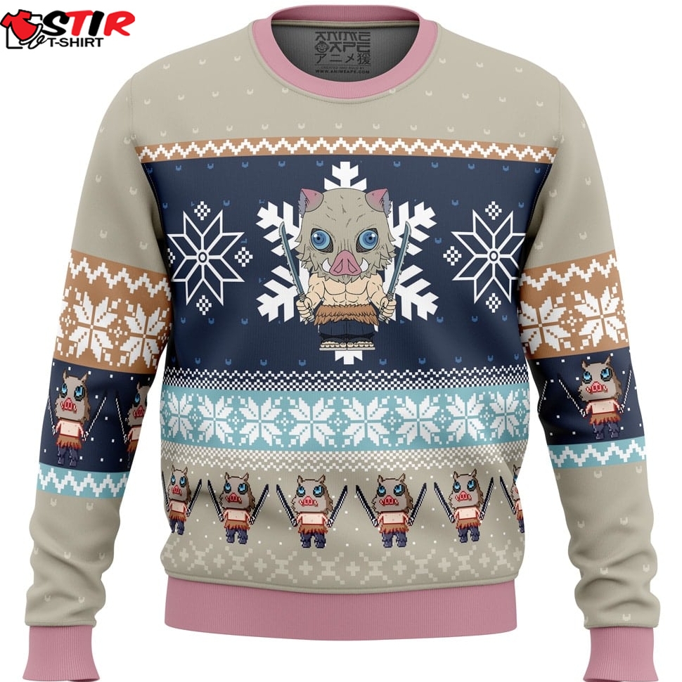 Chibi Christmas Inosuke Hashibira Demon Slayer Ugly Christmas Sweater Stirtshirt