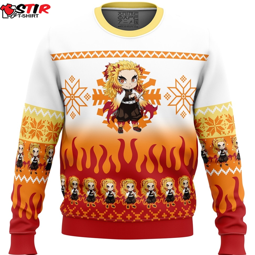 Chibi Christmas Kyojuro Rengoku Demon Slayer Ugly Christmas Sweater Stirtshirt