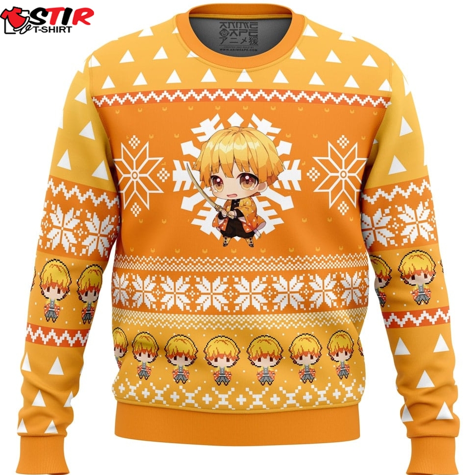 Chibi Christmas Zenitsu Agatsuma Demon Slayer Ugly Christmas Sweater Stirtshirt
