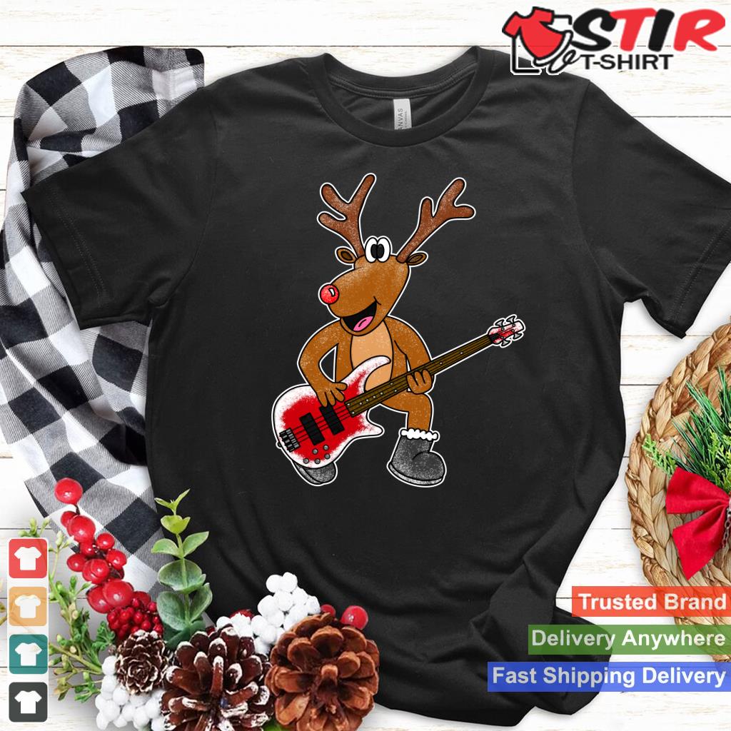 Christmas Bassist, Rudolf The Reindeer Playing Bass Guitar Long Sleeve