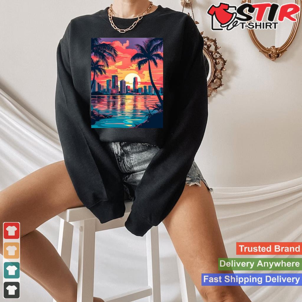 City Beach Sunset Palms Poster Shirt Shirt Hoodie Sweater Long Sleeve