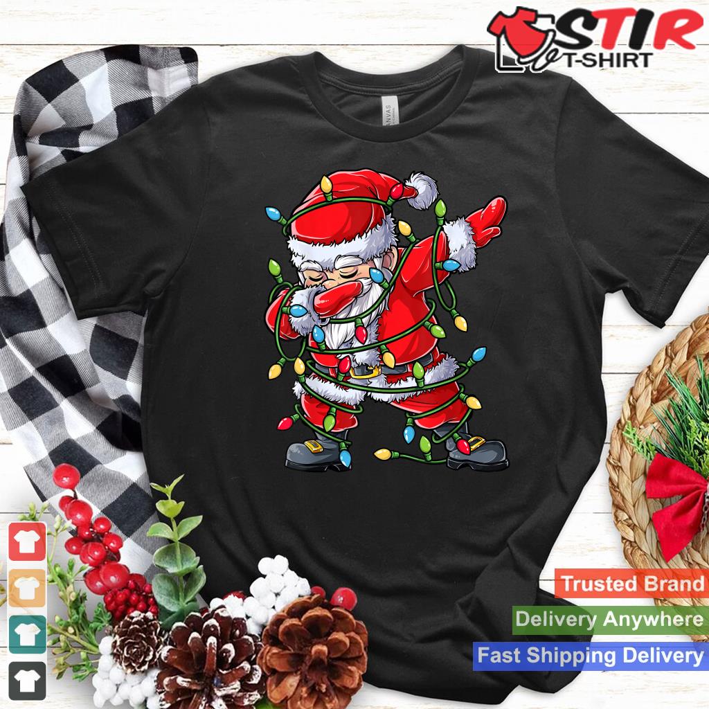 Dabbing Santa Christmas Tree Lights Xmas Gifts Boys Kids Dab Short Sleeve T Shirt Black