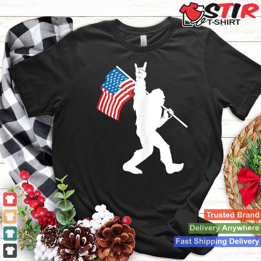 Funny Bigfoot Rock And Roll Usa Flag For Sasquatch Believers Tank Top