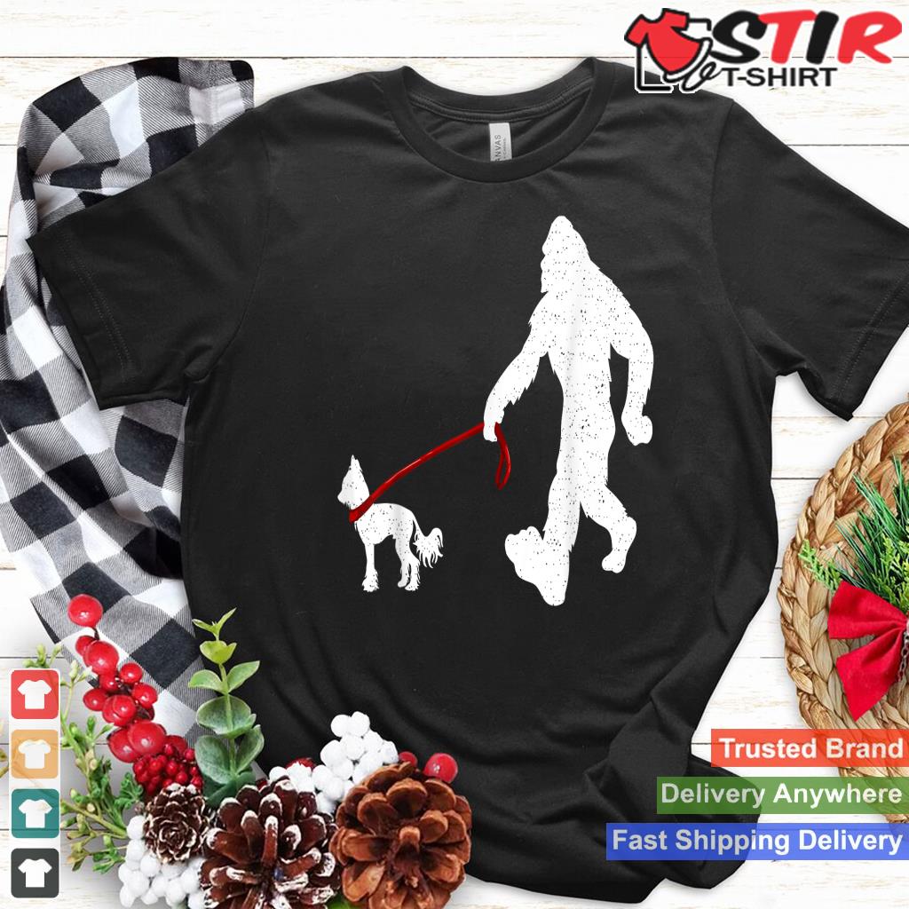 Funny Bigfoot Walking With Chinese Crested Dog Gifts