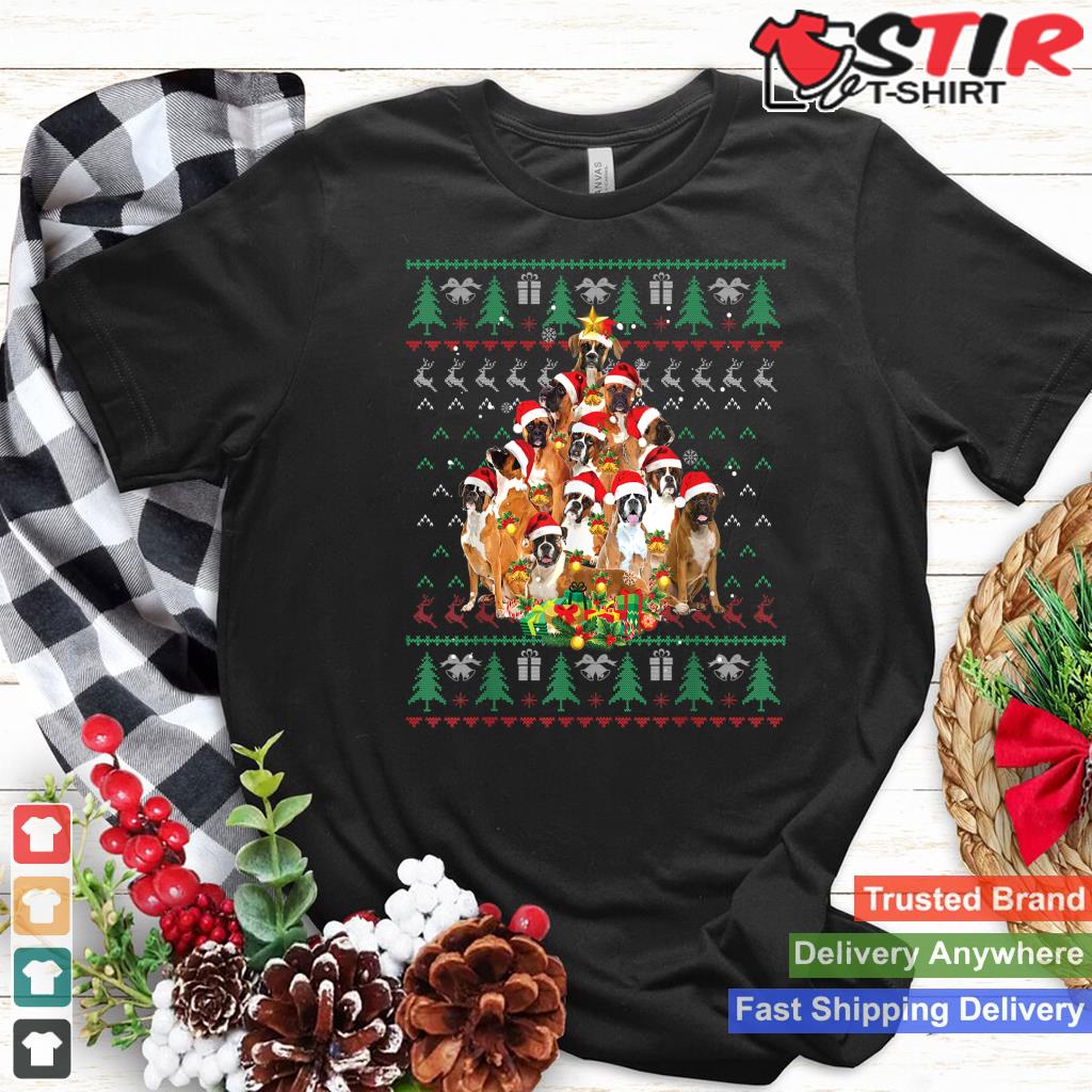 Funny Boxer Dog Christmas Tree Ugly Sweater Xmas Tree