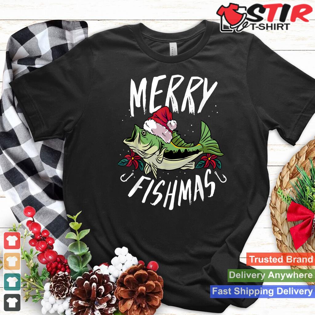 Funny Christmas Themed Bass Fishing Gift   Merry Fishmas Shirt Hoodie Sweater Long Sleeve