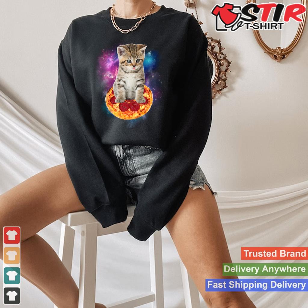 Funny Galaxy Cat In Space   Cat Riding Pizza And Taco Lover Long Sleeve_1