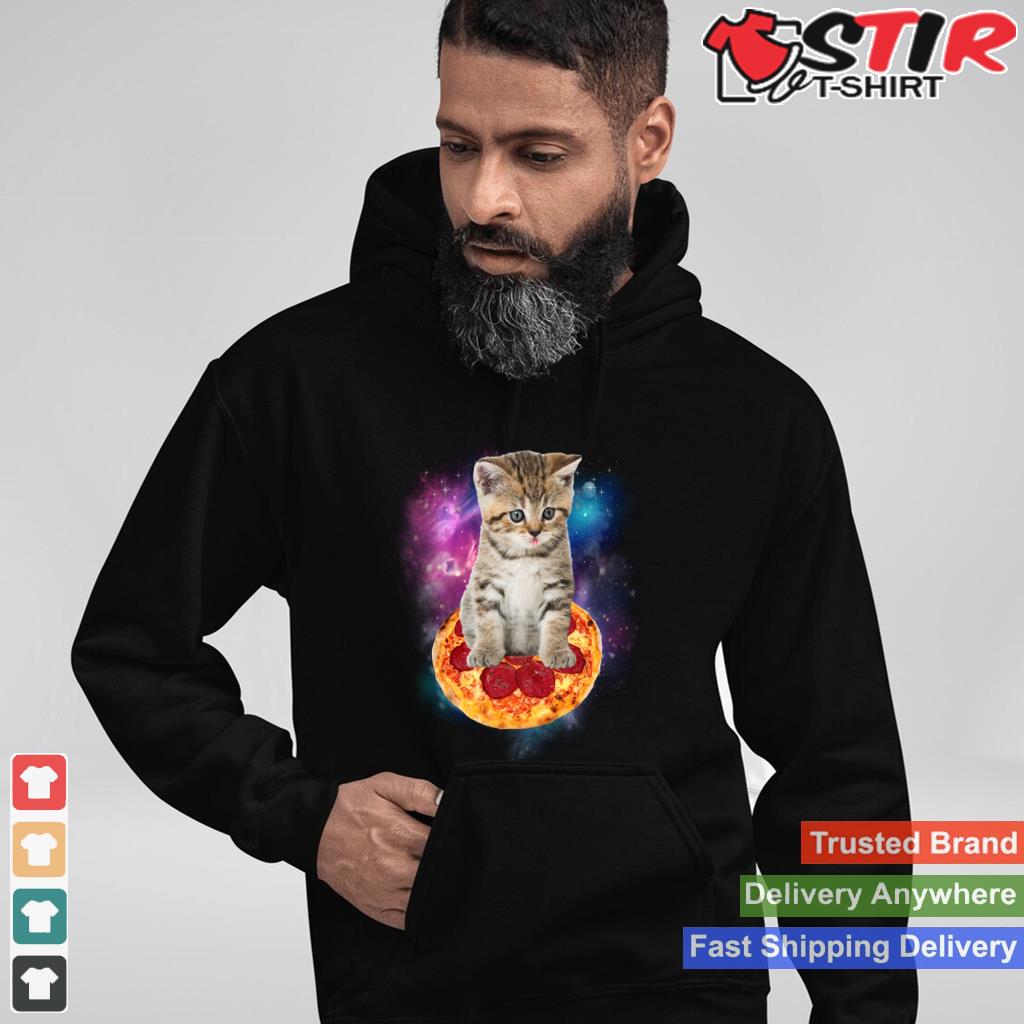 Funny Galaxy Cat In Space   Cat Riding Pizza And Taco Lover Long Sleeve_1