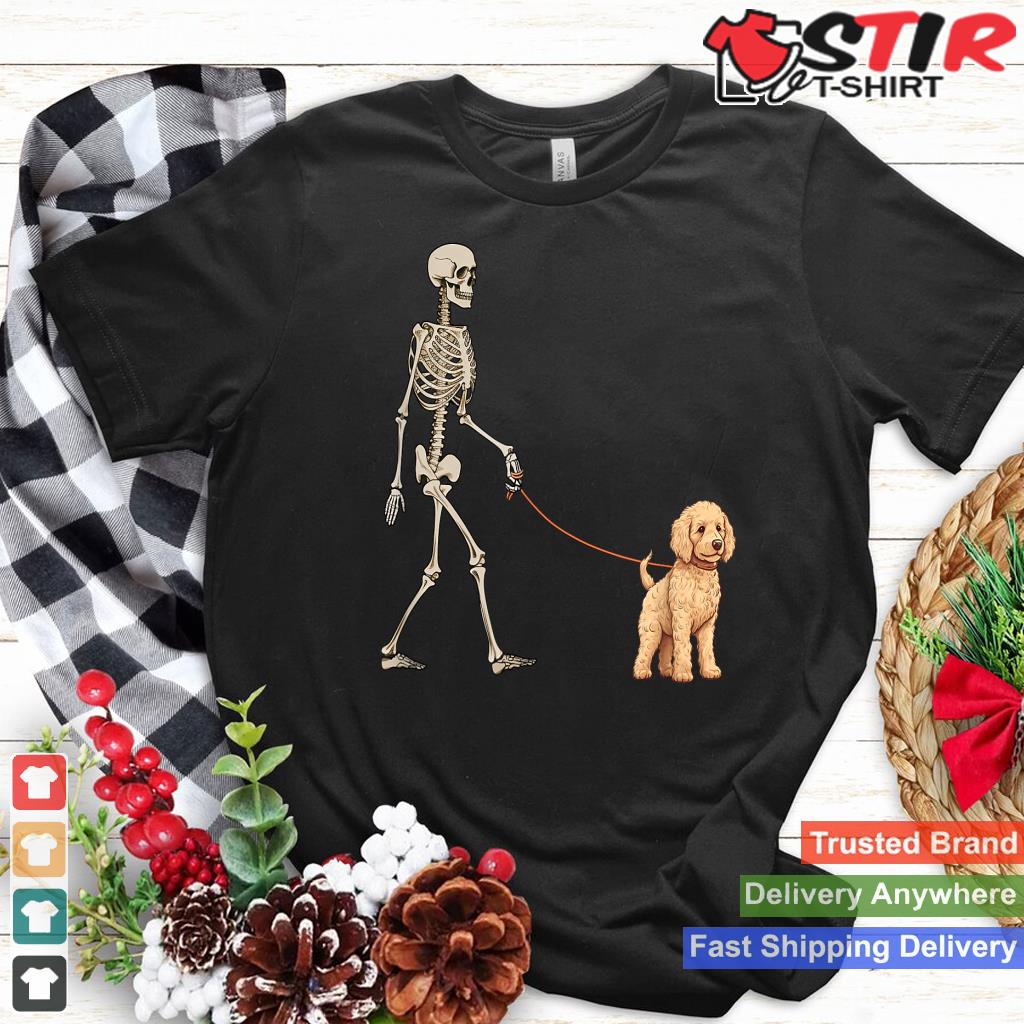 Funny Goldendoodle Skeleton Dog Walking Halloween Dog
