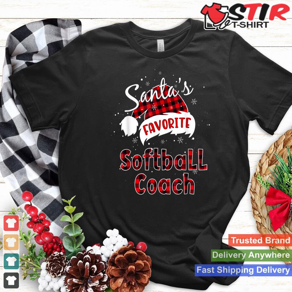 Funny Santa's Favorite Softball Coach Christmas Plaid Xmas