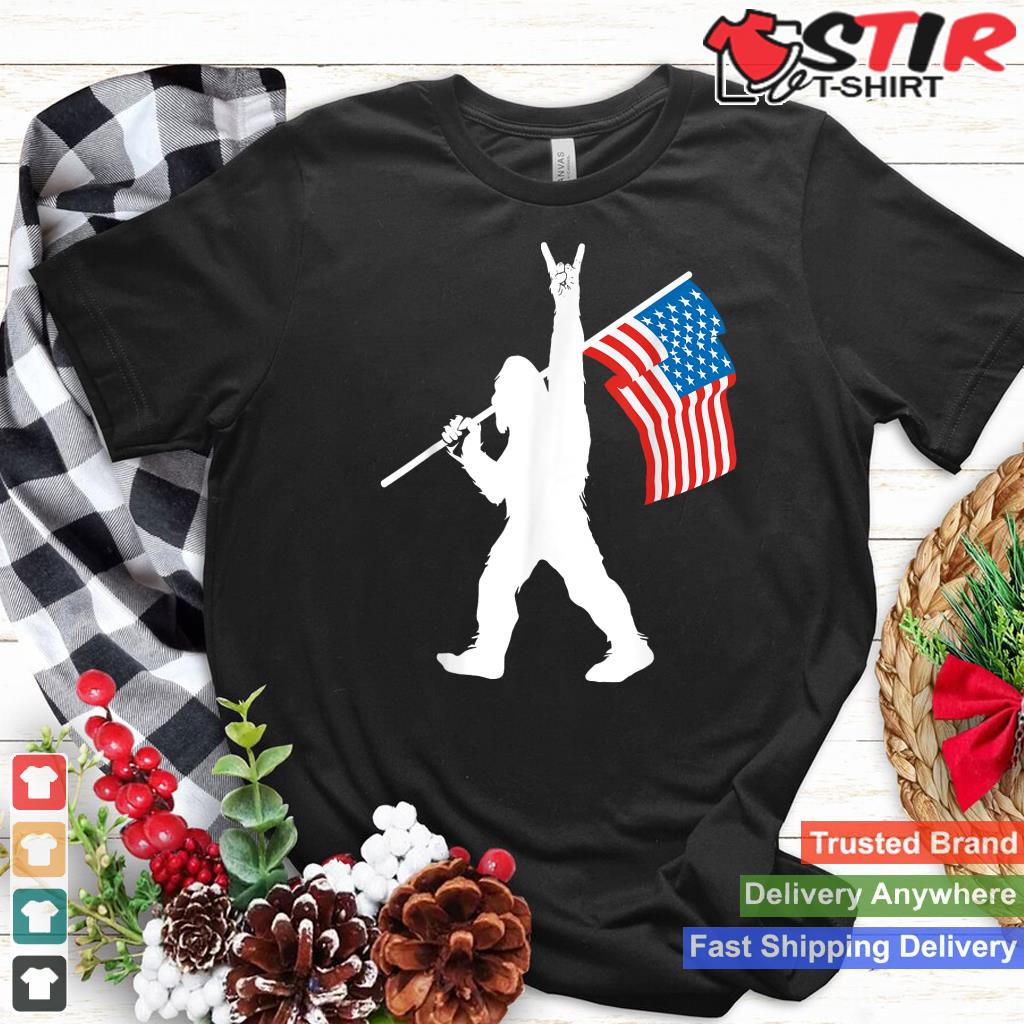 Funny Sasquatch Rock And Roll Usa Flag For Bigfoot Believers_1