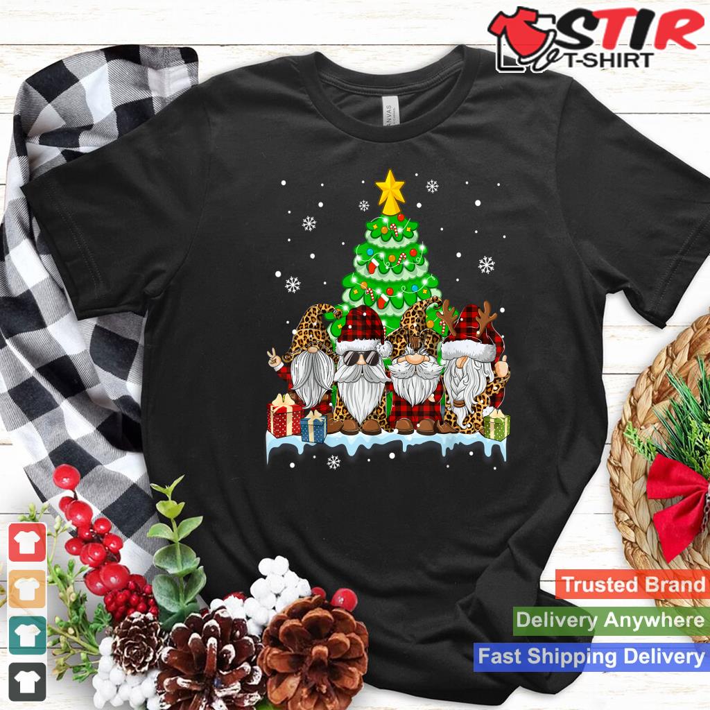 Gnome In Buffalo Plaid Leopard Ugly Gnomies Christmas Tree Shirt Hoodie Sweater Long Sleeve