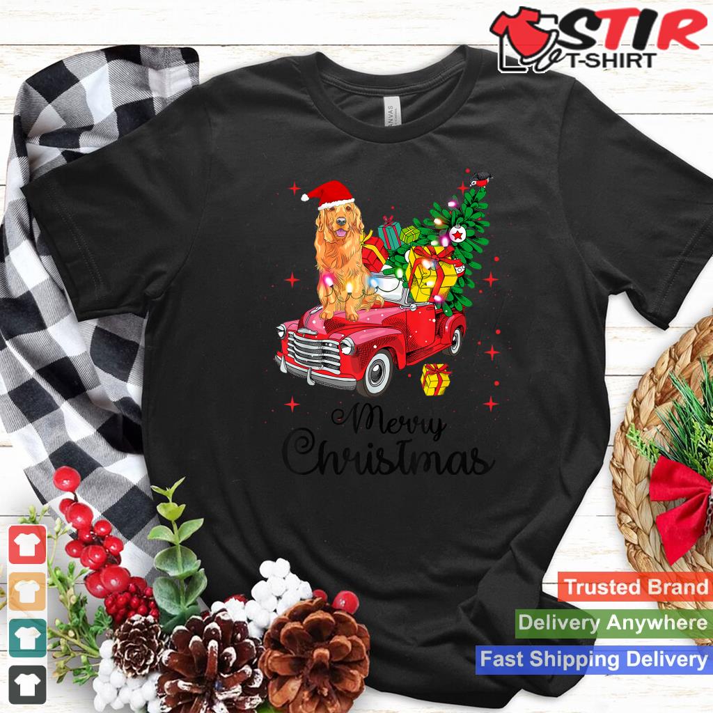 Golden Retriever Ride Red Truck Christmas Pajama