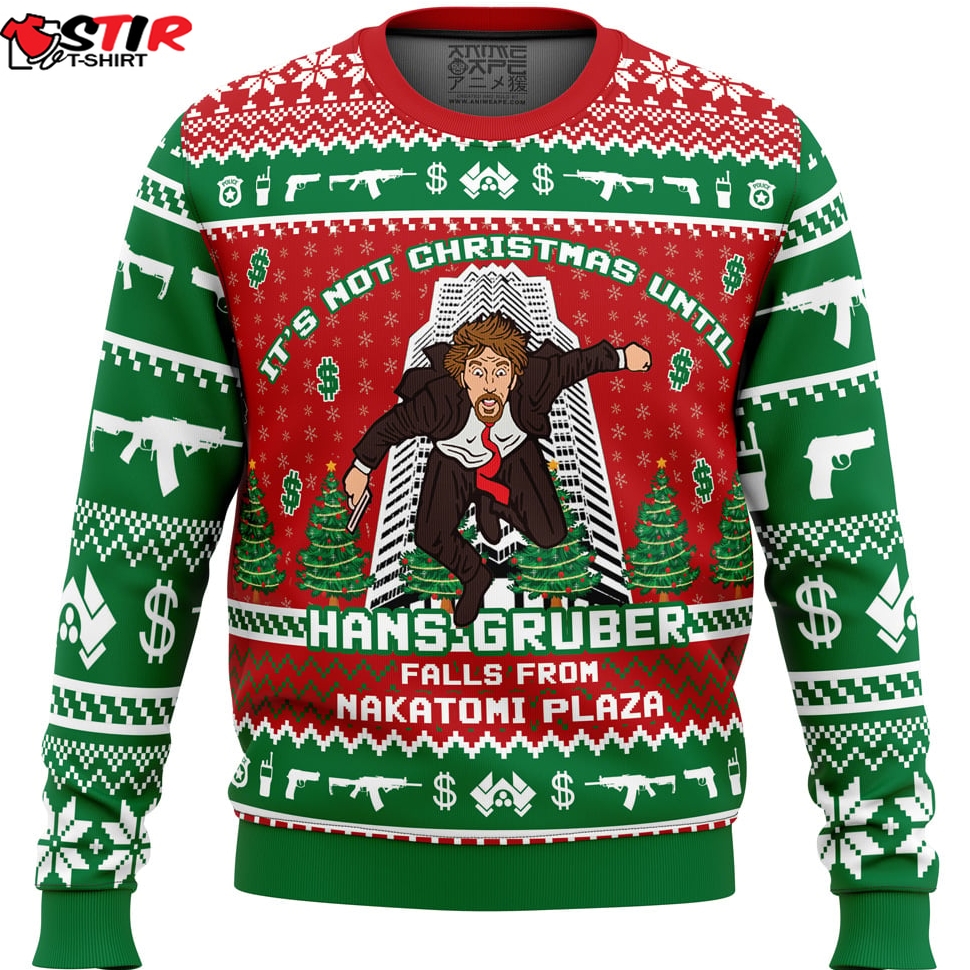 Hans Gruber Fall Nakatomi Plaza Die Hard Ugly Christmas Sweater Stirtshirt