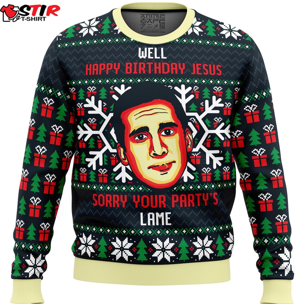 Happy Birthday Jesus Funny The Office Ugly Christmas Sweater Stirtshirt