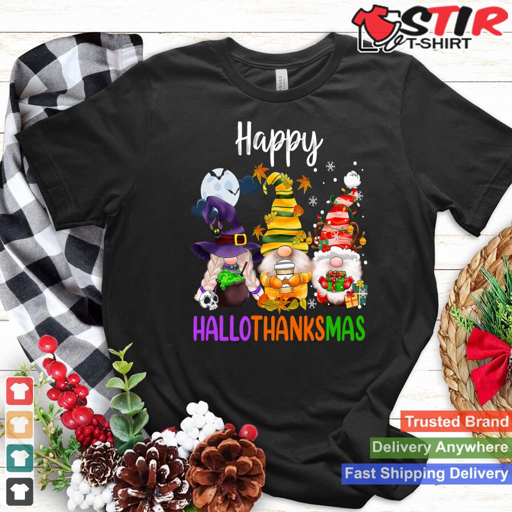 Happy Hallothanksmas Gnomes Halloween Thanksgiving Christmas Long Sleeve_1