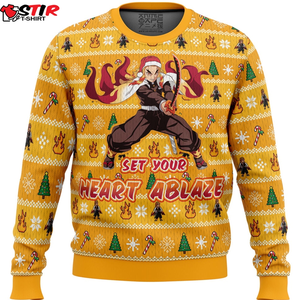 Heart Ablaze Rengoku Demon Slayer Christmas Sweater Stirtshirt