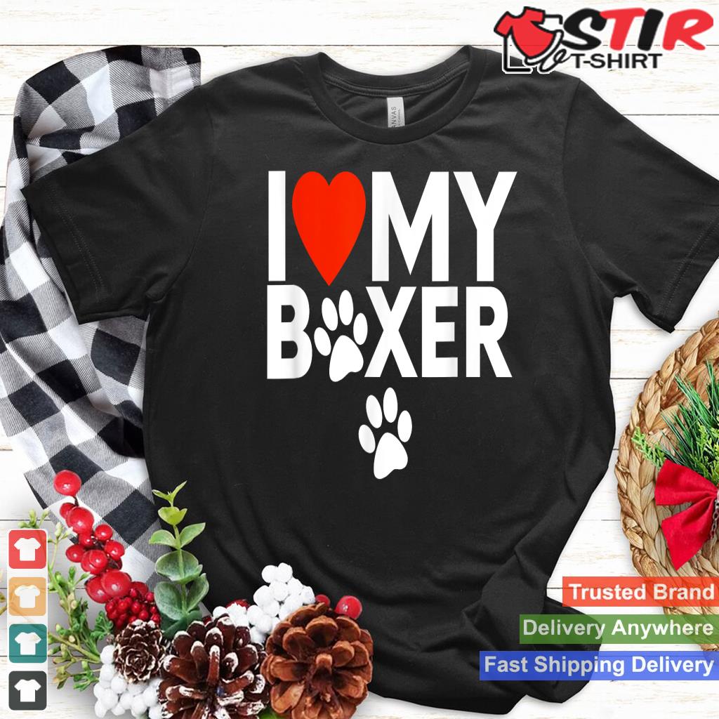 I Love My Boxer Dog T Shirt With Red Heart And Paw Prints_1