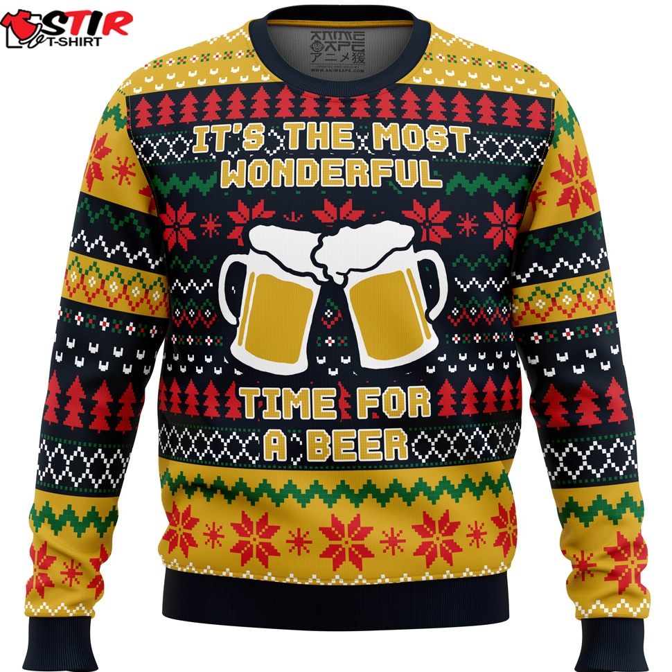 ItS The Most Wonderful Time For A Beer Parody Ugly Christmas Sweater Stirtshirt