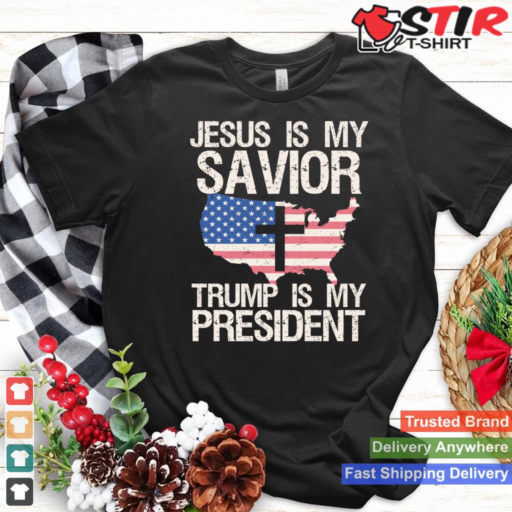 Jesus My Savior Trump My President Usa Flag Christian Cross Long Sleeve_1