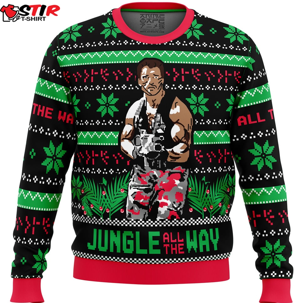 Jungle All The Way Arnold Schwarzenegger Ugly Christmas Sweater Stirtshirt