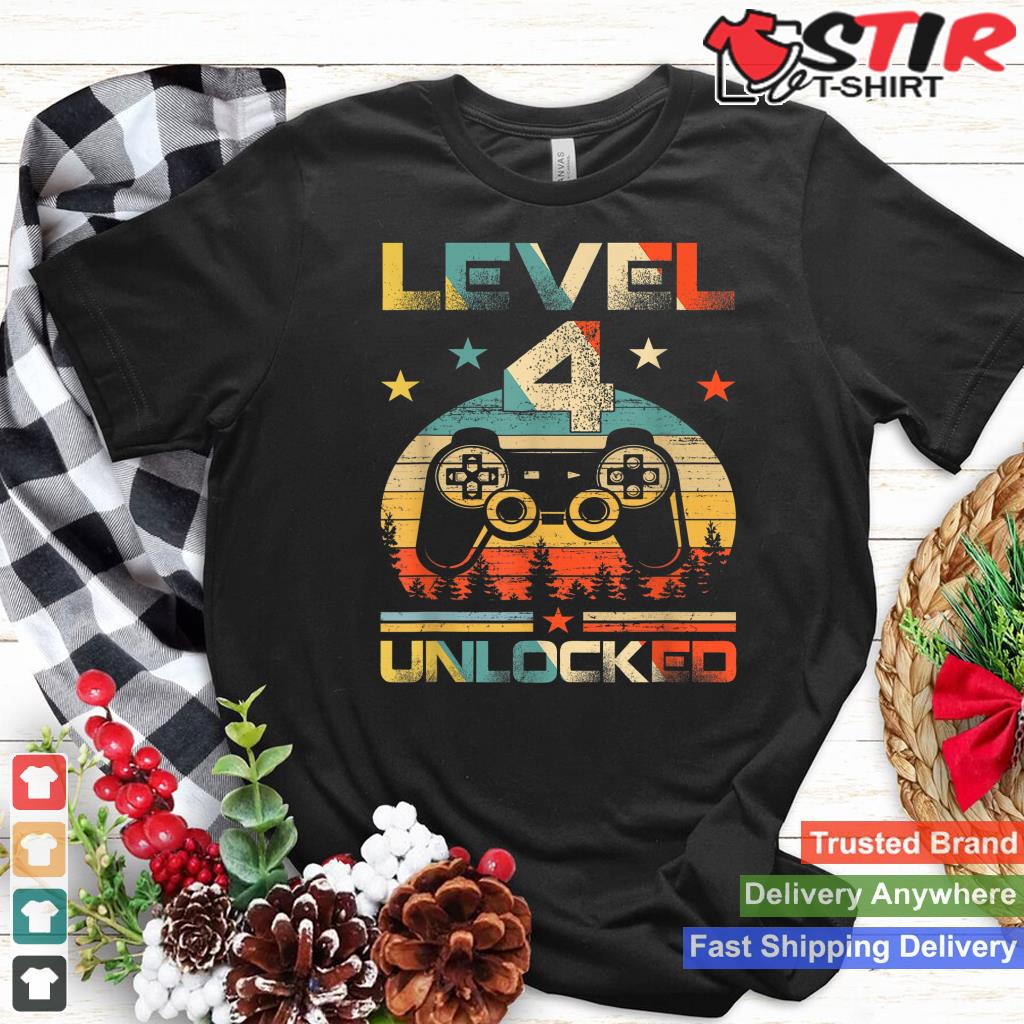 Kids Level 4 Unlocked Tee Funny Video Gamer 4Th Birthday_1