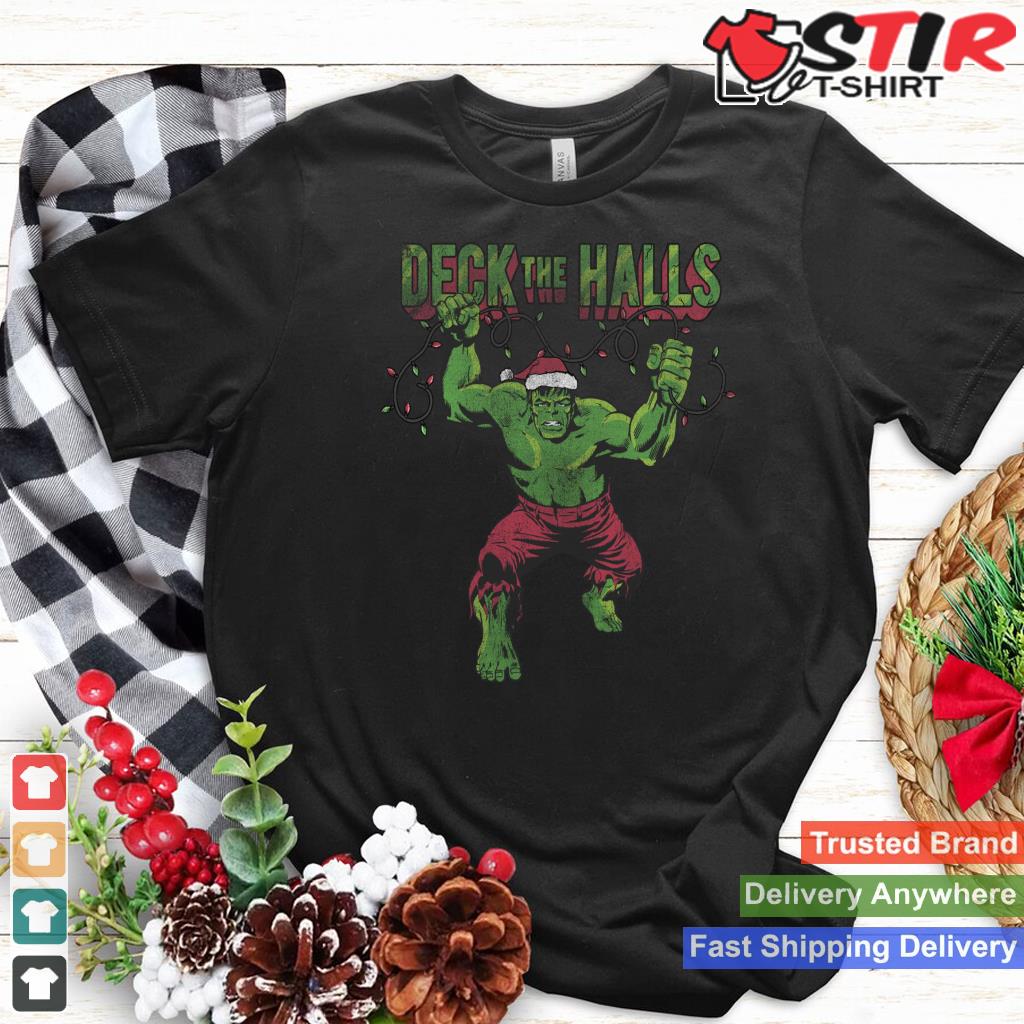 Marvel Christmas Hulk Deck The Halls Portrait Long Sleeve Shirt Hoodie Sweater Long Sleeve