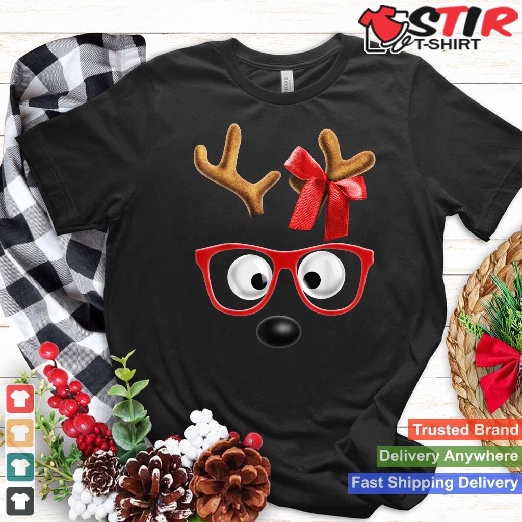 Matching Family Christmas Reindeer Face Glasses Shirt Girls_1